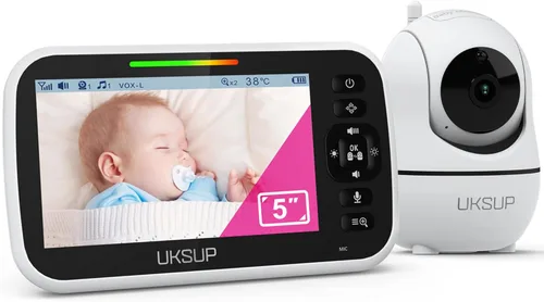 UKSUP Monitor de bebé con cámara y audio - Monitor de vídeo para bebé con largo alcance de 292 m, pantalla panorámica remota con inclinación y zoom,