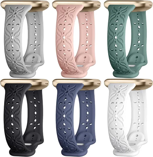 Vista 13 de Maledan Bandas de patrón delgado compatibles con Fitbit Sense/Versa 3/Versa 4/Sense 2 bandas para mujeres y hombres, elegante correa hueca