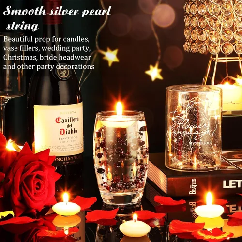 Vista 3 de Hicarer Cadena de perlas de 157 pies con 24 cuerdas para velas flotantes, perlas de imitación como relleno de jarrón, ideal para bodas, fiestas
