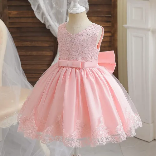 Vista 3 de NNJXD Vestido de Princesa de Tul con Flores para Niñas Pequeñas y Bebés Niña #Rosa claro