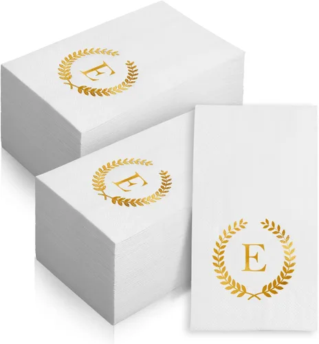 Vista 11 de Paquete de 200 servilletas desechables con monograma de papel de aluminio dorado con letra S, toallas de papel desechables para boda, compromiso