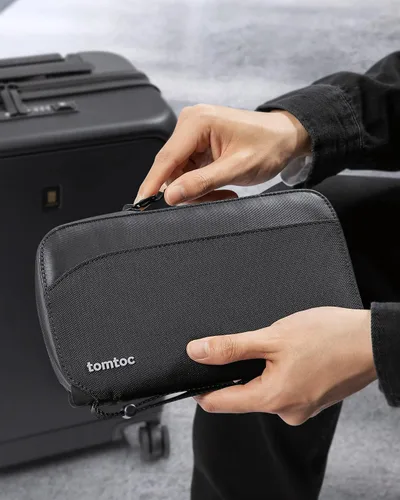 Vista 7 de tomtoc Soporte para pasaporte familiar con un soporte para tarjeta SIM y pasador de expulsión, cartera de viaje con bloqueo RFID y tarjetero