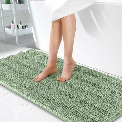 Vista 21 de OLANLY Alfombras de Baño Gruesas de 47 x 20 pulgadas, Extra Suaves Absorbentes de Chenilla a Rayas, Respaldo de Goma, Lavables y Secables a Máquina