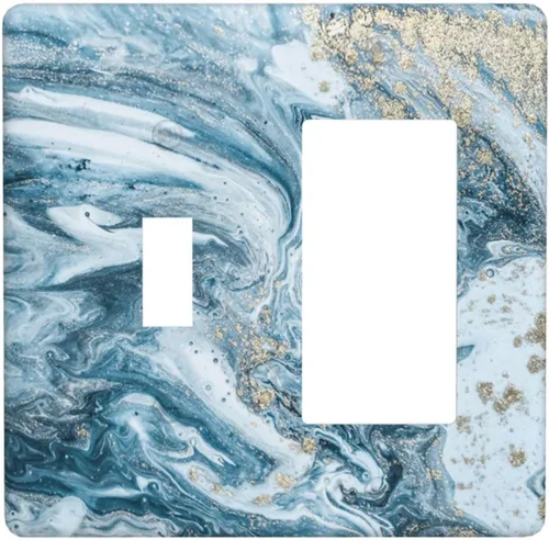 Vista 138 de Arte Moderno Abstracto de Lujo Turquesa Oscuro Verde Azulado Azul Gris Patrón Texturizado de Mármol 1 Gang Interruptor de Luz de Palanca Simple