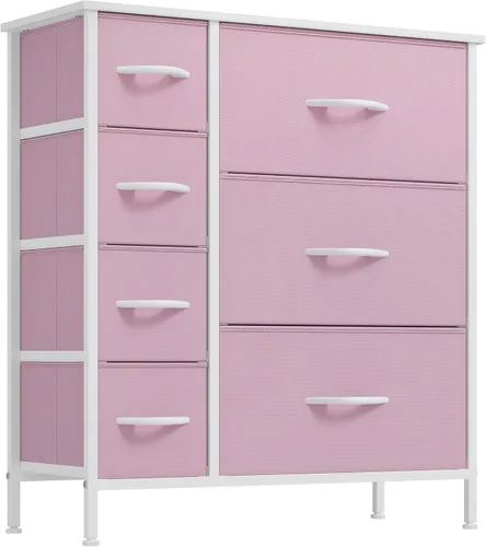 Vista 19 de YITAHOME Cómoda de tela de 4 cajones, cómoda y cómoda para dormitorio, sala de estar, pasillo, armarios, marco de acero resistente, parte superior