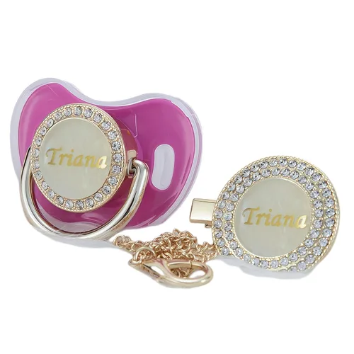 Vista 19 de Set de clip para chupete y chupete bling personalizado con cualquier nombre (Negro)