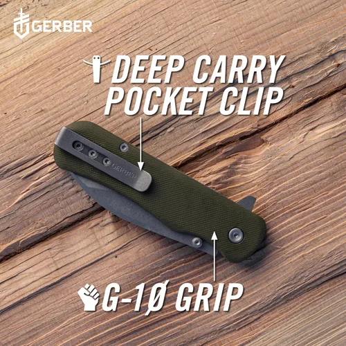 Vista 5 de Gerber Gear Confidant - Cuchillo de bolsillo EDC, cuchillo plegable de borde liso de 3.2 pulgadas, verde OD y bambú