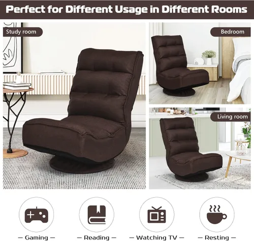 Vista 4 de COSTWAY Silla plegable de suelo, silla de videojuegos ajustable de 5 posiciones con giro de 360 grados, funda desmontable, respaldo acolchado
