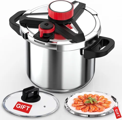 Olla a presión de acero inoxidable 18/8 de 8 cuartos de galón, [bloqueo con una mano] olla a presión, [3 en 1] olla de presión, inducción,