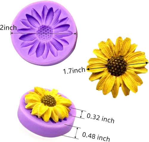 Vista 2 de Moldes de girasol, paquete de 4 moldes de silicona de crisantemo, moldes de fondant de flores de chocolate, herramienta de decoración de pasteles