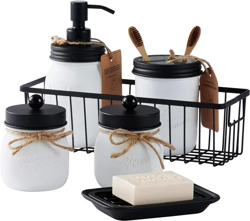 Vista 9 de SheeChung. - Conjunto de accesorios para baño de frascos Mason, juego de 6 unidades.