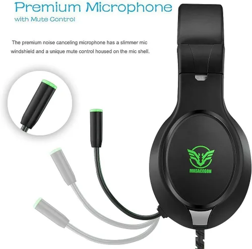 Vista 3 de Masacegon - Audífonos para juegos de PC audífonos para juegos compatibles con Xbox One PS4 Nintendo Switch 35 mm Audífonos sobre la oreja