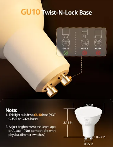 Vista 2 de Lepro BG1 AI GU10 - Bombilla inteligente RGBCW regulable que cambia de color, funciona con Alexa y Google Assistant, diseñador de iluminación Al