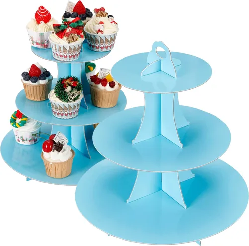 Vista 9 de YLDW Soporte para Cupcakes de 3 Niveles, Soporte para Pastel, Torre de Soporte para Cupcakes DIY Escalonada para Exhibiciones de Mesa de Postres