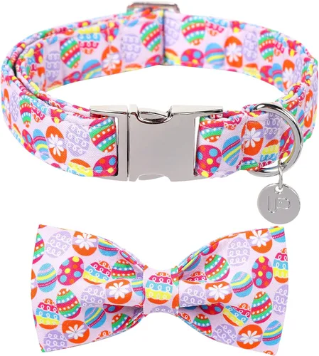 Vista 13 de Collar de perro del día de San Patricio con corbatín, collar de lazo de trébol de la suerte ajustable para perros hembras y niños, collar de perro