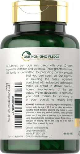 Vista 3 de Carlyle Ginkgo Biloba 3000mg 400 tabletas Suplemento herbario sin OMG, sin gluten