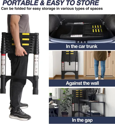 Vista 6 de BOCOM Escalera telescópica de aluminio de 8.5 pies, extensión plegable multiusos ligera con 2 estabilizadores triangulares, capacidad máxima de 330