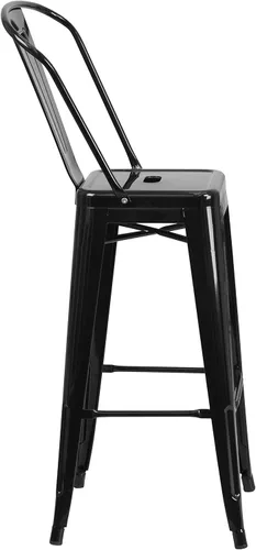 Vista 9 de Taburete Flash Furniture de bar, hecho de metal para interior y exterior, Metal, Negro