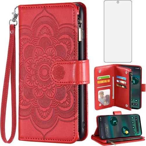 Vista 12 de Asuwish Funda de teléfono para Google Pixel 6A 5G 2022 con protector de pantalla de vidrio templado y soporte de tarjeta de crédito con tapa