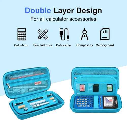 Vista 3 de BOVKE Funda rígida para calculadora de colores Texas Instruments TI-84 Plus CE, TI-84 Plus/TI-83 Plus CE, bolsillo con cremallera adicional para Azul