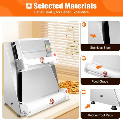 Vista 8 de Prensa de masa de pizza de 4-16 "máquina de rodillo de masa de pizza 370W prensa automática para panaderías, pizzerías, restaurantes