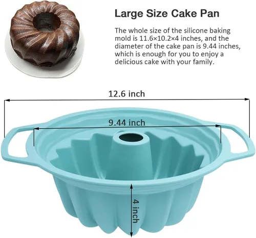 Vista 2 de Molde de silicona de gran tamaño con asa, molde para hornear estriado de silicona, molde para hornear fácil de limpiar, ideal para pasteles