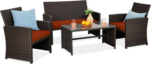 Vista 15 de Best Choice Products Juego de muebles de conversación de patio de mimbre al aire libre de 4 piezas para patio trasero con mesa de café, cojines