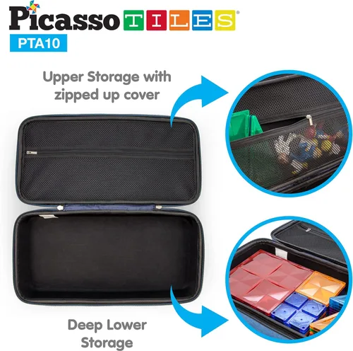 Vista 5 de PicassoTiles Estuche portátil de transporte de juguetes + 353 piezas de azulejos magnéticos, bloques de construcción de bloques de construcción