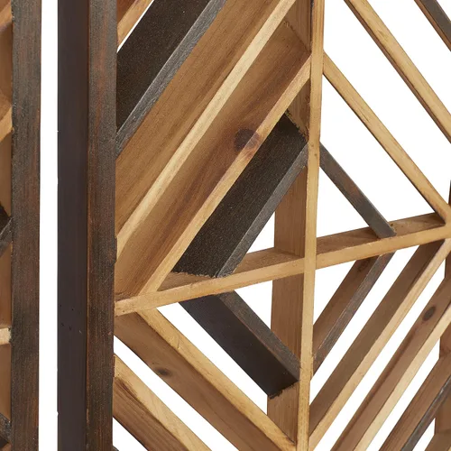 Vista 4 de Deco 79 Decoración de pared geométrica de madera para el hogar, diseño de madera, escultura de pared, juego de 3 arte de pared de 12 pulgadas