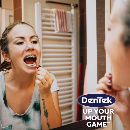 Vista 7 de Dentek Cepillos interdentales apretados, 16 unidades, paquete de 6, removedor de placa interdental fácil de cepillar con flúor - Limpia espacios