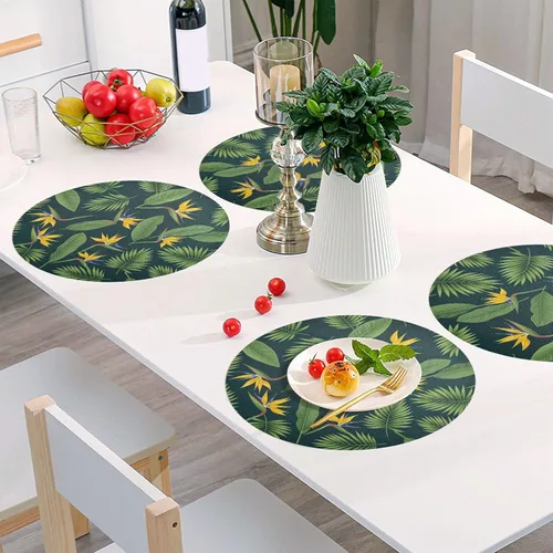 Vista 6 de Tropical Palm Leaves Dining Room Table Placemats, Non Slip Washable Table Mats Set for Kitchen Table one sizex1