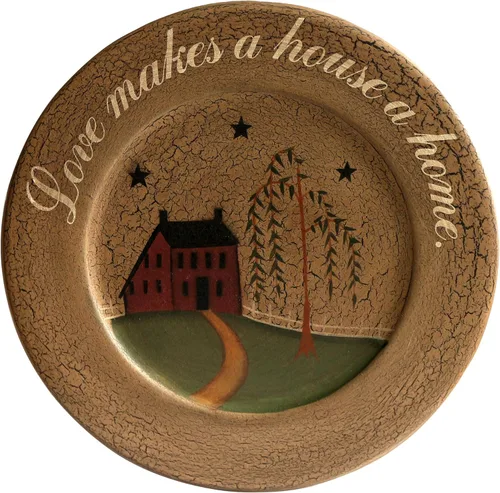 CVHOMEDECO. Primitive Country House - Plato decorativo de madera con sauce, sendero de madera, plato redondo agrietado para decoración del hogar,