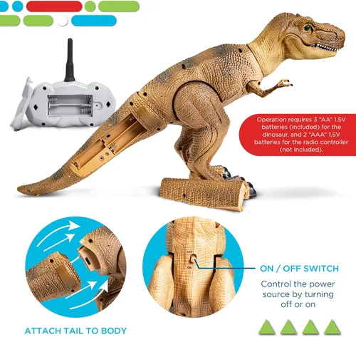 Vista 5 de Discovery™ Remote Control T-Rex Dinosaur – Realistic Jurassic RC Action Figure with Walking Legs, Roaring Sounds, Chomping Mouth Dinosaur Toys for