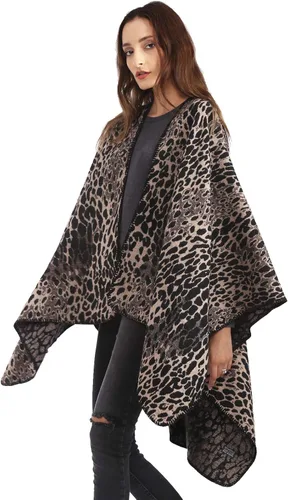 Vista 3 de MissShorthair - Poncho para mujer, estampado, chal envolvente, de moda, abierto al frente, capa.