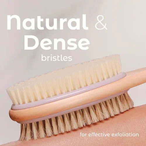 Vista 3 de MainBasics Exfoliador de Espalda para Ducha – Cepillo de Mango Largo de Doble Cara para Lavado Corporal y Exfoliación con Cerdas Exfoliantes