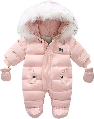 Infant Girl Winter Hooded Snowsuit - Jacket Clothes for Boy Baby One Piece Thick Warm Jumpsuit Coat with Gloves 3-18M
