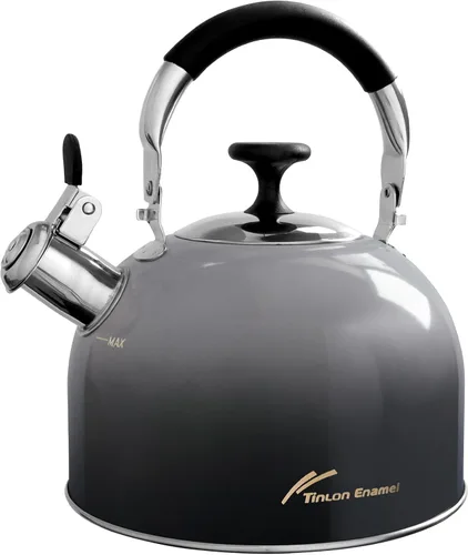 Tetera de acero inoxidable para estufa, tetera de 2.5 cuartos de galón con mango plegable, tetera de agua de grado alimenticio para estufa, hogar,