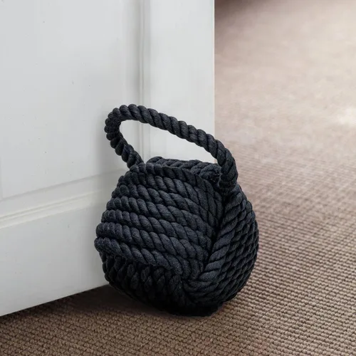 Vista 5 de Creative Co-Op tope para puerta decorativo de cuerda náutica con nudo de cuerda, color negro