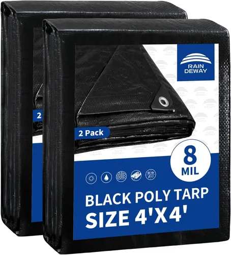 Vista 80 de RAINDEWAY Lona pequeña negra de 3x3 pies (paquete de 2), resistente a los rayos UV, lonas polivalentes de resistencia media impermeables, lona