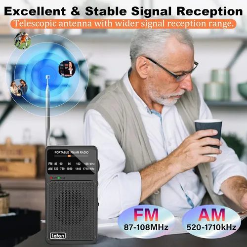 Vista 2 de TRELC Radio portátil AM FM, radios de bolsillo con excelente recepción, altavoz y conector para auriculares, mini radios de transistor a