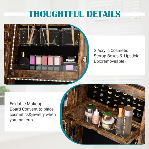 Vista 5 de soges LED Light Mirror Jewelry Cabinet, Full Length Mirror with Jewelry Storage, Standing Jewelry Armoire Organizer with Inside Makeup Mirror