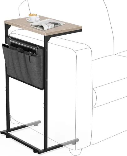 Vista 9 de Vantic - Mesa auxiliar en forma de C, mesa lateral pequeña para sofá y reclinable, bandeja deslizable debajo del sofá con bolsa de almacenamiento