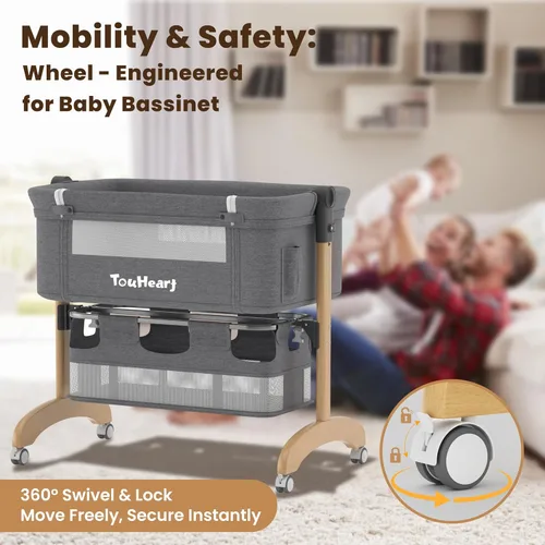 Vista 4 de Cuna para bebé, moisés de noche para bebé, 3 en 1, altura ajustable, con ruedas, malla transpirable, cuna portátil fácil de plegar, modo mecedora