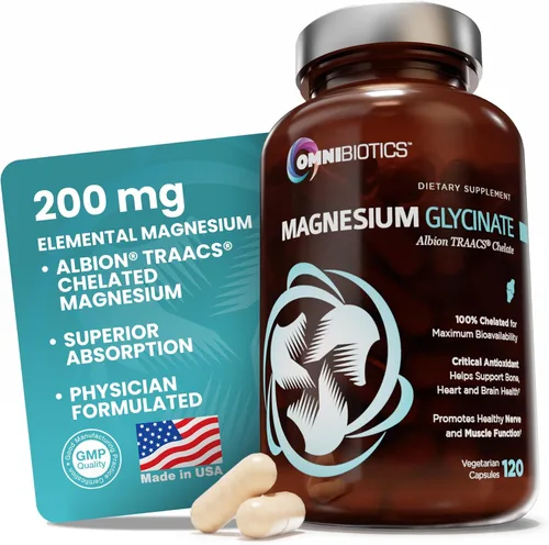 OmniBiotics Suplemento de glicinato de magnesio, con quelato de bisglicinato Albion TRAACS 100% puro para dormir, músculos, nervios y salud