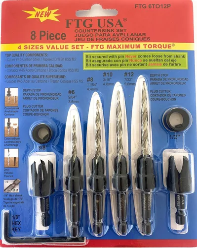 Vista 28 de FTG USA Juego de 3 brocas avellanadoras ajustables para madera #4 (7/64 pulgadas) con brocas cónicas para carpintería