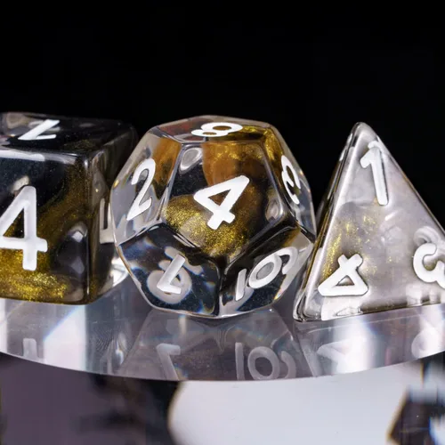 Vista 4 de DND - Juego de dados poliédricos RPG de 7 piezas para juegos de rol D&D (mezcla dorada, negro)