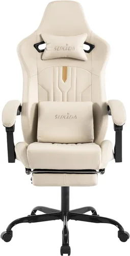 Gaming Chair with Footrest Ergonomic Computer Chair Massage Lumbar Cushion, Racing Video Game Chair Adjustable Rocker Recliner Executive Office Desk