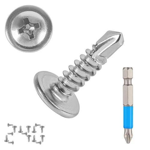 Vista 10 de QSJ 120 tornillos de chapa #8 x 5/8 pulgadas, cabeza hexagonal de acero inoxidable 410, tornillos autorroscantes rápidos con punta