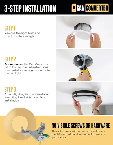 Vista 5 de The Can Converter R56 - Kit de conversión de luz empotrada para lata con medallón de techo plano de 7"¾, mejoras para el hogar para latas de 5