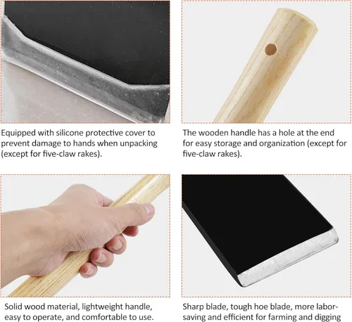 Vista 7 de Herramienta de jardín de mano, azada con mango de madera corto, herramienta de mano para excavar el jardín, ideal para aflojar o desherbar el suelo